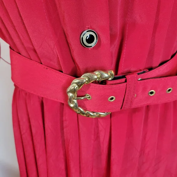 Vntg Leslie Fay Petites USA Made Button front Pleated Skirt Red dress Size 12 - Picture 4 of 13